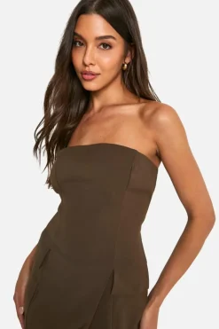 Skater Dresses*boohoo Bandeau Tailored Mini Dress chocolate