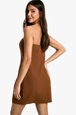 Skater Dresses|Mini Dresses*boohoo Bandeau Tailored Mini Dress chocolate
