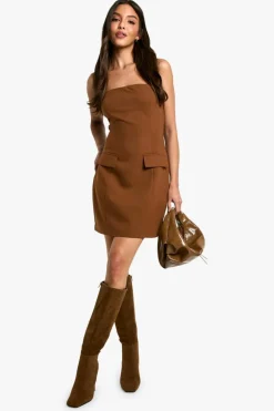 Skater Dresses|Mini Dresses*boohoo Bandeau Tailored Mini Dress chocolate