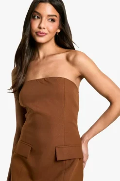 Skater Dresses|Mini Dresses*boohoo Bandeau Tailored Mini Dress chocolate