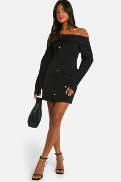 Blazer Dresses|Mini Dresses*boohoo Bardot Blazer Dress black