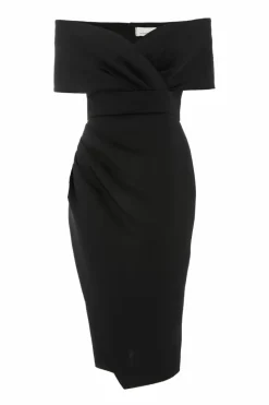Wrap Dresses|Midi Dresses*Quiz Bardot Ruched Wrap Midi Dress Black