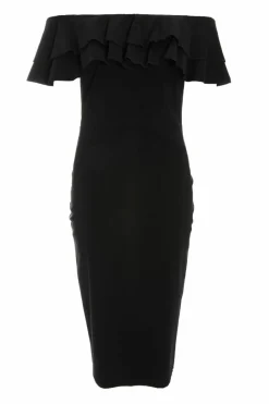 Midi Dresses*Quiz Bardot Ruffle Midi Bodycon Dress Black