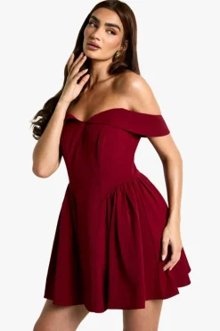 Skater Dresses*boohoo Bardot Structured Skater Dress plum