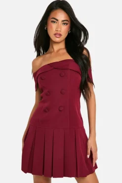 Skater Dresses*boohoo Bardot Tennis Skirt Dress burgundy