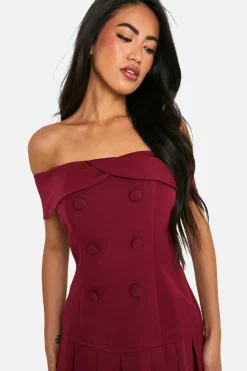 Skater Dresses*boohoo Bardot Tennis Skirt Dress burgundy