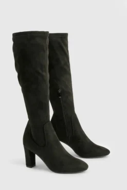 Heels|Over The Knee Boots*boohoo Basic Block Heel Knee High Boots black
