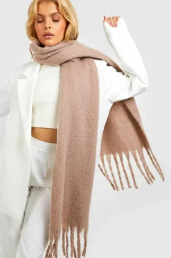 Scarves|Scarves*boohoo Basic Brushed Fringe Chunky Scarf brown