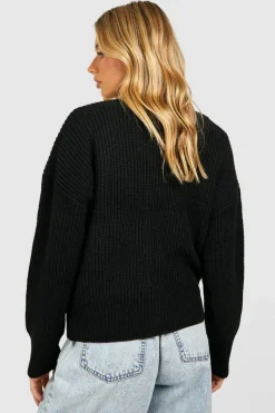 Cardigans|Knitwear*boohoo Basic Button Through Cropped Cardigan black