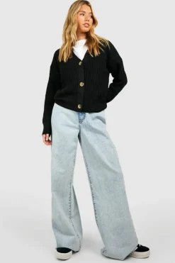 Cardigans|Knitwear*boohoo Basic Button Through Cropped Cardigan black
