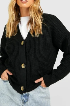 Cardigans|Knitwear*boohoo Basic Button Through Cropped Cardigan black