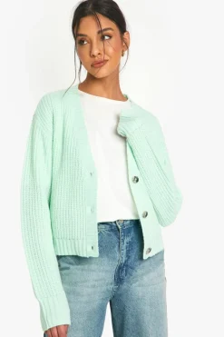 Cardigans|Knitwear*boohoo Basic Button Through Crop Cardigan mint
