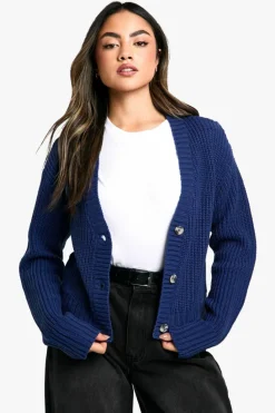 Cardigans|Up To 80% Off Winter Warmers*boohoo Basic Button Through Crop Cardigan navy