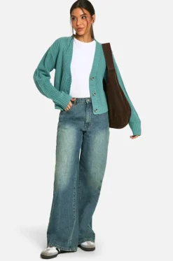 Cardigans|Knitwear*boohoo Basic Button Through Crop Cardigan jade