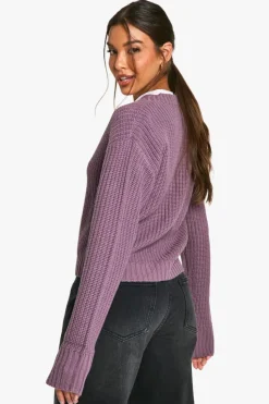 Cardigans|Jumpers & Cardigans*boohoo Basic Button Through Crop Cardigan purple