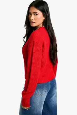 Cardigans*boohoo Basic Button Through Crop Cardigan red