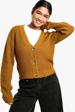 Cardigans|Up To 80% Off Winter Warmers*boohoo Basic Button Through Crop Cardigan camel
