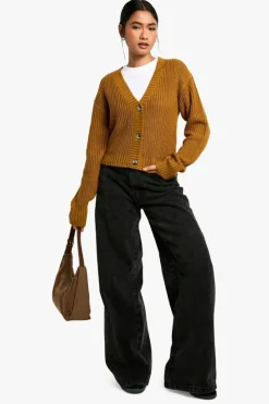 Cardigans|Up To 80% Off Winter Warmers*boohoo Basic Button Through Crop Cardigan camel