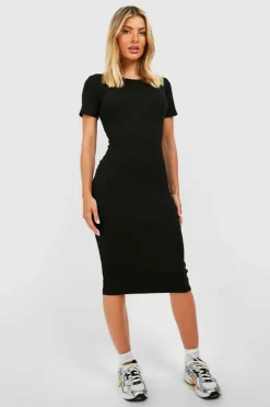 Midi Dresses|Boohoo Basics*boohoo Basic Cap Sleeve Bodycon Midi Dress black