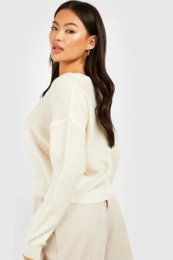 Jumpers*boohoo Basic Crew Neck Boxy Jumper cream