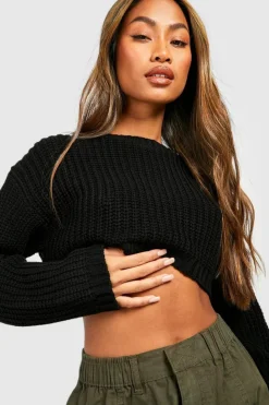 Jumpers|Jumpers & Cardigans*boohoo Basic Crew Neck Crop Jumper black