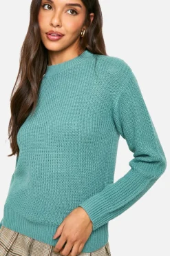 Jumpers|Up To 80% Off Winter Warmers*boohoo Basic Crew Neck Crop Jumper jade