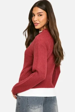 Jumpers|Up To 80% Off Winter Warmers*boohoo Basic Crew Neck Crop Jumper berry