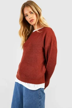 Jumpers|Knitwear*boohoo Basic Crew Neck Jumper rust