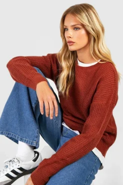 Jumpers|Knitwear*boohoo Basic Crew Neck Jumper rust