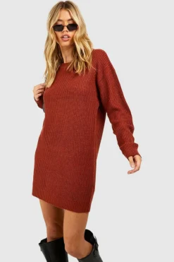 Jumper Dresses|Jumper Dresses*boohoo Basic Crew Neck Jumper Dress rust