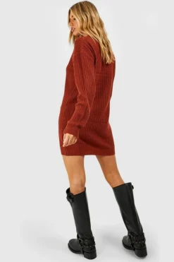 Jumper Dresses|Jumper Dresses*boohoo Basic Crew Neck Jumper Dress rust