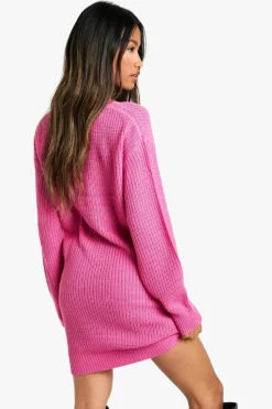 Mini Dresses|Jumper Dresses*boohoo Basic Crew Neck Jumper Dress pink