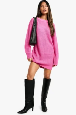 Mini Dresses|Jumper Dresses*boohoo Basic Crew Neck Jumper Dress pink