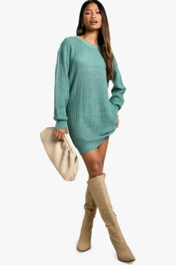 Jumper Dresses|Jumper Dresses*boohoo Basic Crew Neck Jumper Dress jade