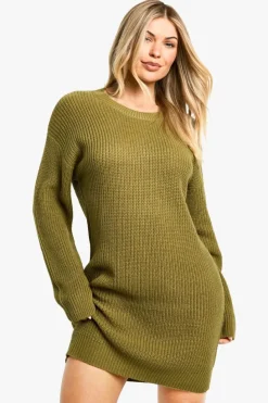 Mini Dresses|Jumper Dresses*boohoo Basic Crew Neck Jumper Dress khaki