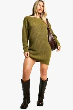 Mini Dresses|Jumper Dresses*boohoo Basic Crew Neck Jumper Dress khaki