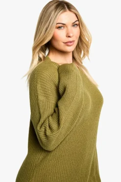 Mini Dresses|Jumper Dresses*boohoo Basic Crew Neck Jumper Dress khaki
