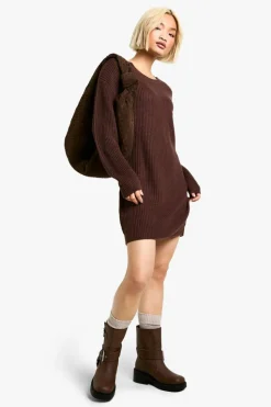 Jumper Dresses|Jumper Dresses*boohoo Basic Crew Neck Jumper Dress chocolate