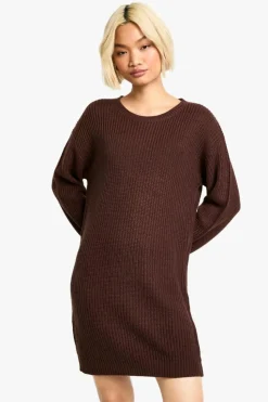 Jumper Dresses|Jumper Dresses*boohoo Basic Crew Neck Jumper Dress chocolate