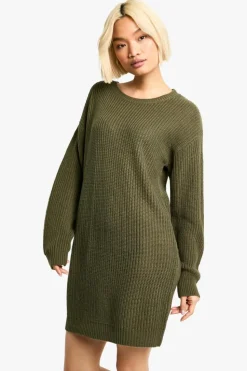 Jumper Dresses|Jumper Dresses*boohoo Basic Crew Neck Jumper Dress olive