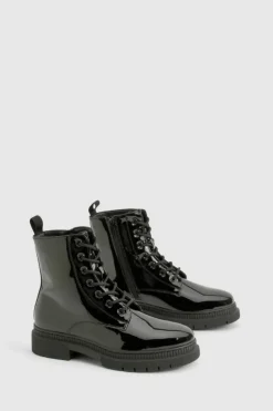 Biker Boots*boohoo Basic Lace Up Hiker Boots black