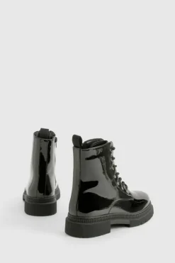 Biker Boots*boohoo Basic Lace Up Hiker Boots black