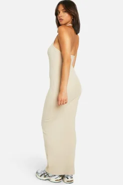 Bodycon Dresses*boohoo Basic Rib Plunge Hlater Maxi Dress stone