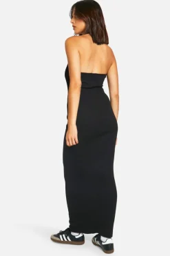 Bodycon Dresses*boohoo Basic Rib Plunge Hlater Maxi Dress black