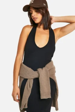 Bodycon Dresses*boohoo Basic Rib Plunge Hlater Maxi Dress black