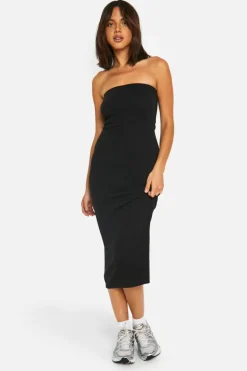 Bodycon Dresses*boohoo Basic Rib Bandeau Midaxi Dress black
