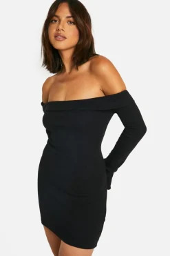 Bodycon Dresses*boohoo Basic Rib Bardot Mini Dress black