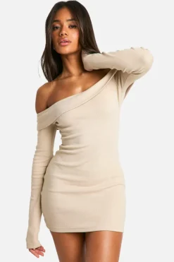 Bodycon Dresses*boohoo Basic Rib Bardot Mini Dress stone