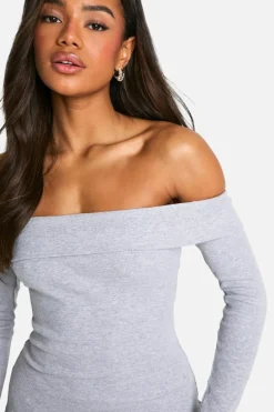Bodycon Dresses*boohoo Basic Rib Bardot Mini Dress grey marl
