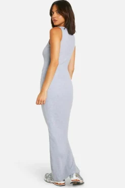 Bodycon Dresses*boohoo Basic Rib Notch Maxi Dress grey marl